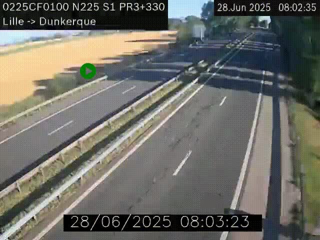 <h2>Webcam autoroute A25 (N225) à hauteur de Bergues (Bierne). Vue orientée vers Dunkerque.</h2>