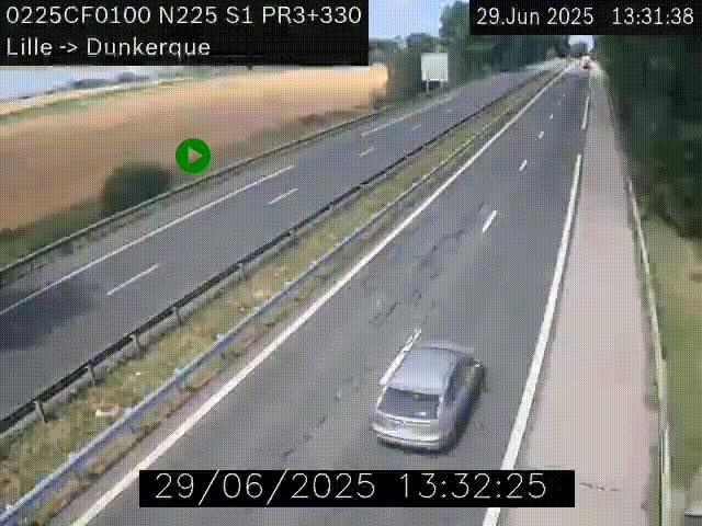 <h2>Webcam autoroute A25 (N225) à hauteur de Bergues (Bierne). Vue orientée vers Dunkerque.</h2>
