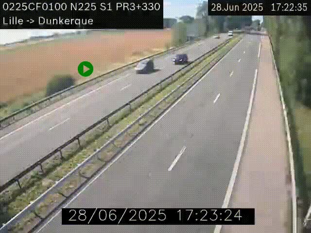<h2>Webcam autoroute A25 (N225) à hauteur de Bergues (Bierne). Vue orientée vers Dunkerque.</h2>