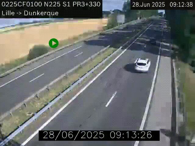 <h2>Webcam autoroute A25 (N225) à hauteur de Bergues (Bierne). Vue orientée vers Dunkerque.</h2>