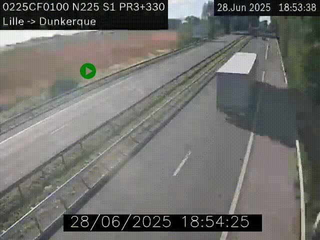 <h2>Webcam autoroute A25 (N225) à hauteur de Bergues (Bierne). Vue orientée vers Dunkerque.</h2>
