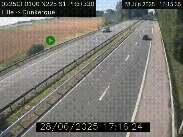<h2>Webcam autoroute A25 (N225) à hauteur de Bergues (Bierne). Vue orientée vers Dunkerque.</h2>