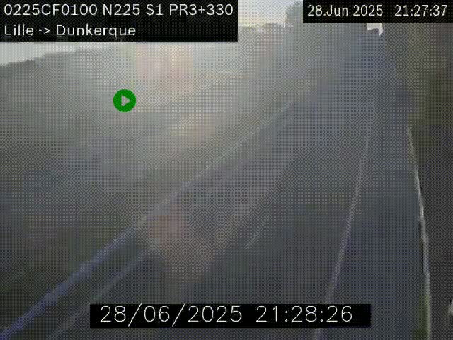 <h2>Webcam autoroute A25 (N225) à hauteur de Bergues (Bierne). Vue orientée vers Dunkerque.</h2>