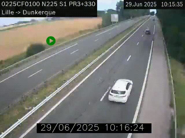 <h2>Webcam autoroute A25 (N225) à hauteur de Bergues (Bierne). Vue orientée vers Dunkerque.</h2>