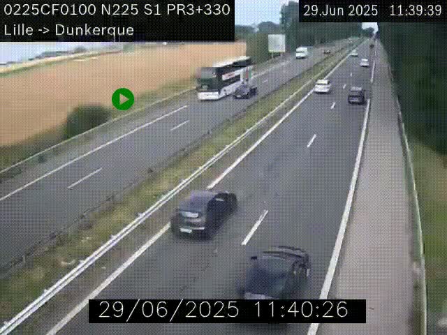 <h2>Webcam autoroute A25 (N225) à hauteur de Bergues (Bierne). Vue orientée vers Dunkerque.</h2>