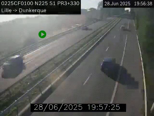 <h2>Webcam autoroute A25 (N225) à hauteur de Bergues (Bierne). Vue orientée vers Dunkerque.</h2>