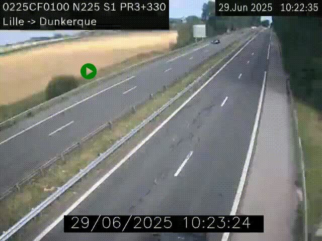 <h2>Webcam autoroute A25 (N225) à hauteur de Bergues (Bierne). Vue orientée vers Dunkerque.</h2>
