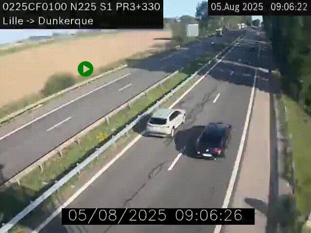 <h2>Webcam autoroute A25 (N225) à hauteur de Bergues (Bierne). Vue orientée vers Dunkerque.</h2>