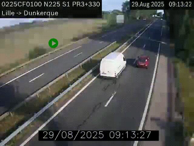 <h2>Webcam autoroute A25 (N225) à hauteur de Bergues (Bierne). Vue orientée vers Dunkerque.</h2>
