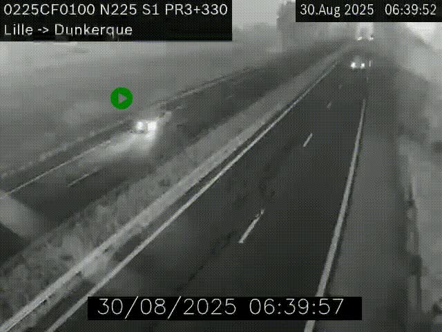 <h2>Webcam autoroute A25 (N225) à hauteur de Bergues (Bierne). Vue orientée vers Dunkerque.</h2>