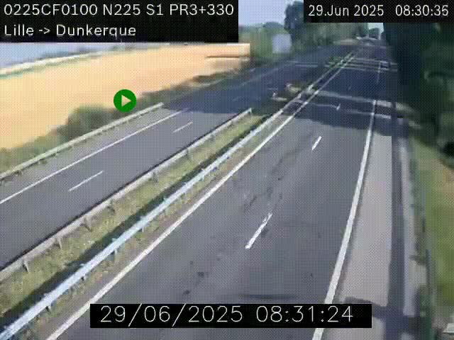 <h2>Webcam autoroute A25 (N225) à hauteur de Bergues (Bierne). Vue orientée vers Dunkerque.</h2>