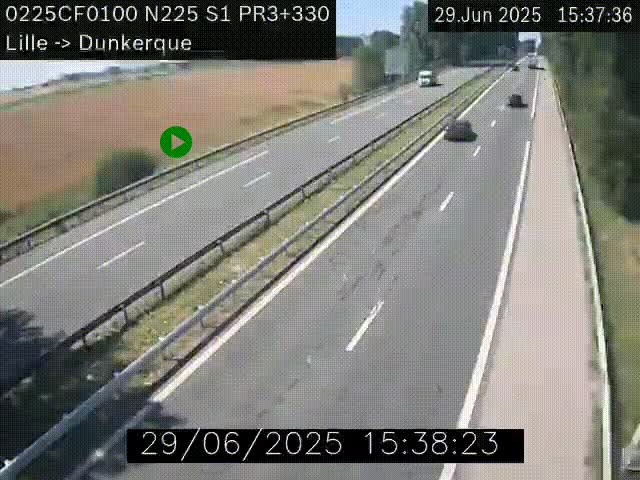 <h2>Webcam autoroute A25 (N225) à hauteur de Bergues (Bierne). Vue orientée vers Dunkerque.</h2>