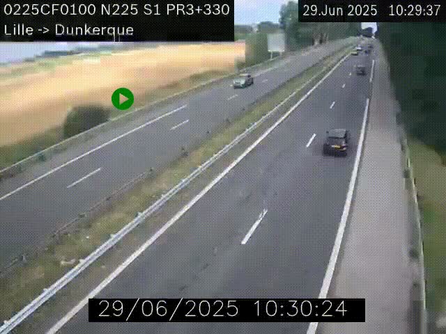 <h2>Webcam autoroute A25 (N225) à hauteur de Bergues (Bierne). Vue orientée vers Dunkerque.</h2>