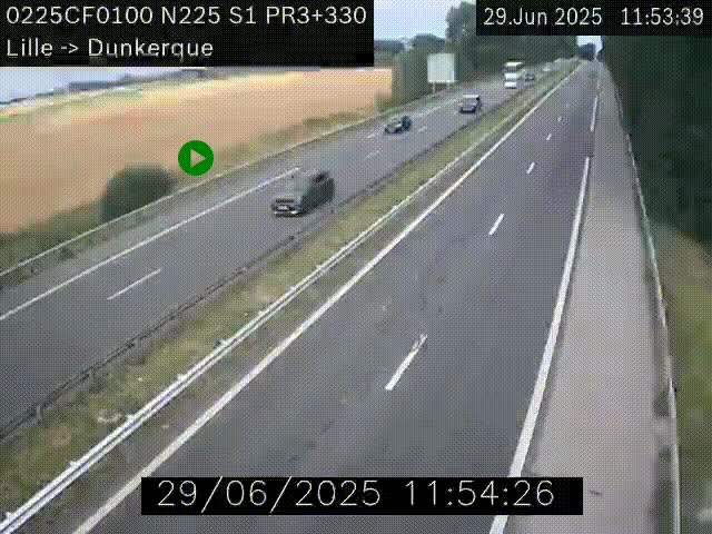 <h2>Webcam autoroute A25 (N225) à hauteur de Bergues (Bierne). Vue orientée vers Dunkerque.</h2>