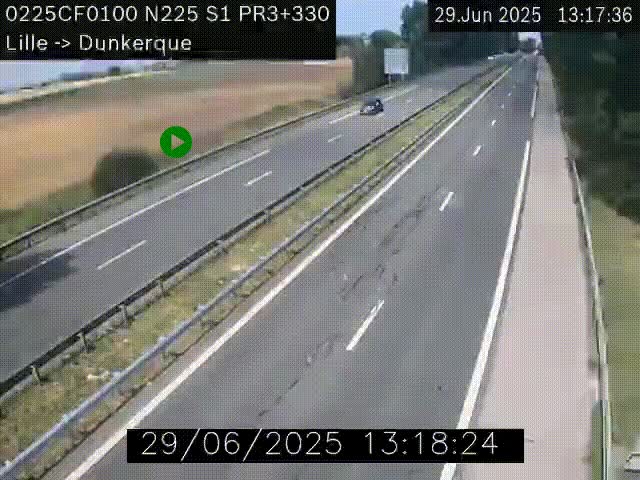 <h2>Webcam autoroute A25 (N225) à hauteur de Bergues (Bierne). Vue orientée vers Dunkerque.</h2>