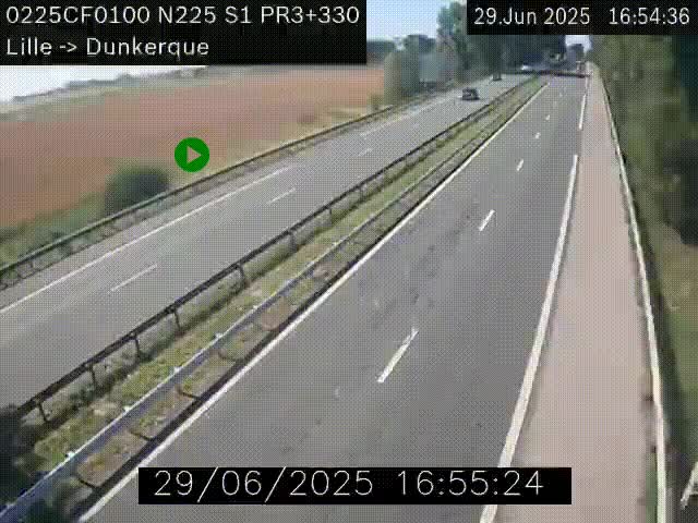 <h2>Webcam autoroute A25 (N225) à hauteur de Bergues (Bierne). Vue orientée vers Dunkerque.</h2>