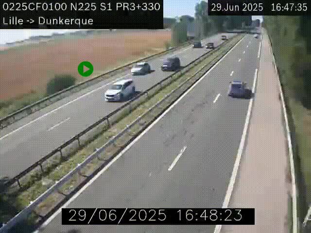 <h2>Webcam autoroute A25 (N225) à hauteur de Bergues (Bierne). Vue orientée vers Dunkerque.</h2>