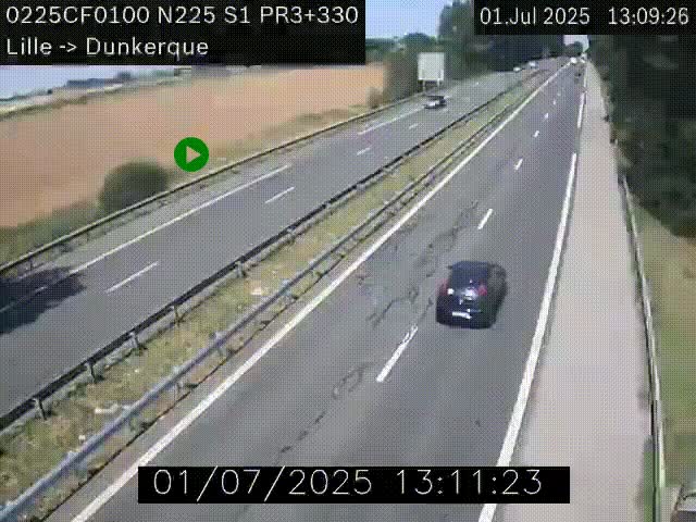 <h2>Webcam autoroute A25 (N225) à hauteur de Bergues (Bierne). Vue orientée vers Dunkerque.</h2>