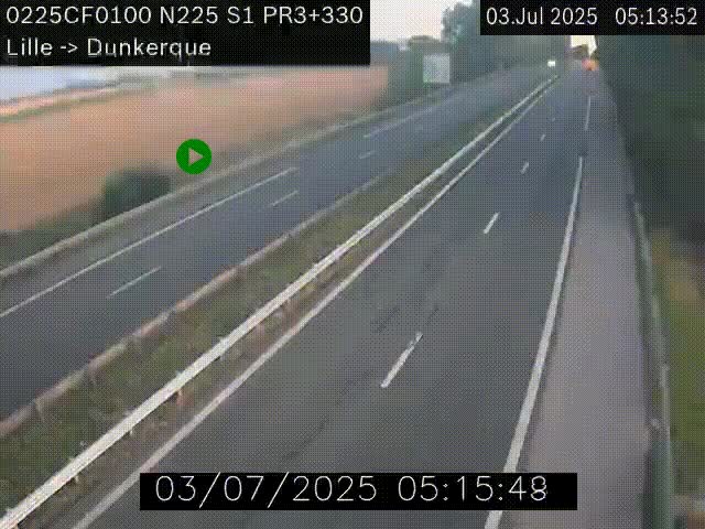 <h2>Webcam autoroute A25 (N225) à hauteur de Bergues (Bierne). Vue orientée vers Dunkerque.</h2>