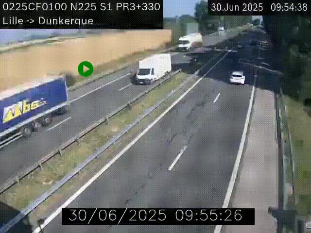 <h2>Webcam autoroute A25 (N225) à hauteur de Bergues (Bierne). Vue orientée vers Dunkerque.</h2>