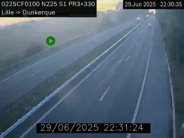 <h2>Webcam autoroute A25 (N225) à hauteur de Bergues (Bierne). Vue orientée vers Dunkerque.</h2>