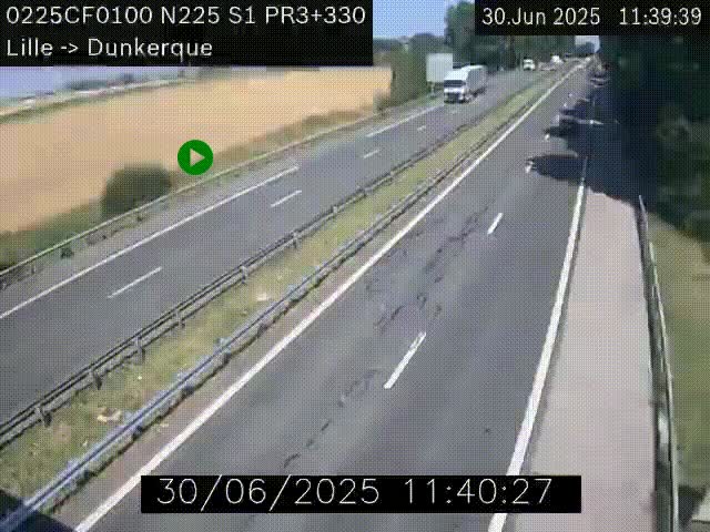 <h2>Webcam autoroute A25 (N225) à hauteur de Bergues (Bierne). Vue orientée vers Dunkerque.</h2>