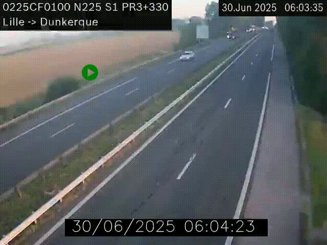 <h2>Webcam autoroute A25 (N225) à hauteur de Bergues (Bierne). Vue orientée vers Dunkerque.</h2>