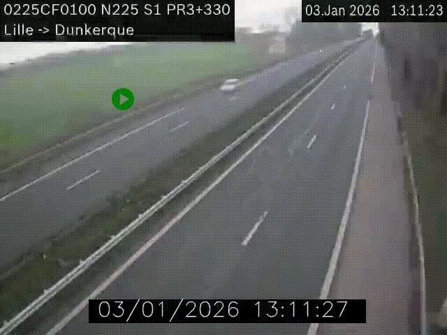 <h2>Webcam autoroute A25 (N225) à hauteur de Bergues (Bierne). Vue orientée vers Dunkerque.</h2>