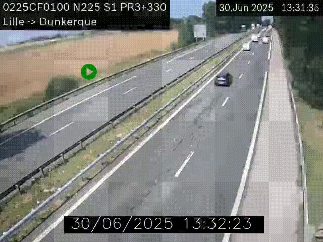 <h2>Webcam autoroute A25 (N225) à hauteur de Bergues (Bierne). Vue orientée vers Dunkerque.</h2>