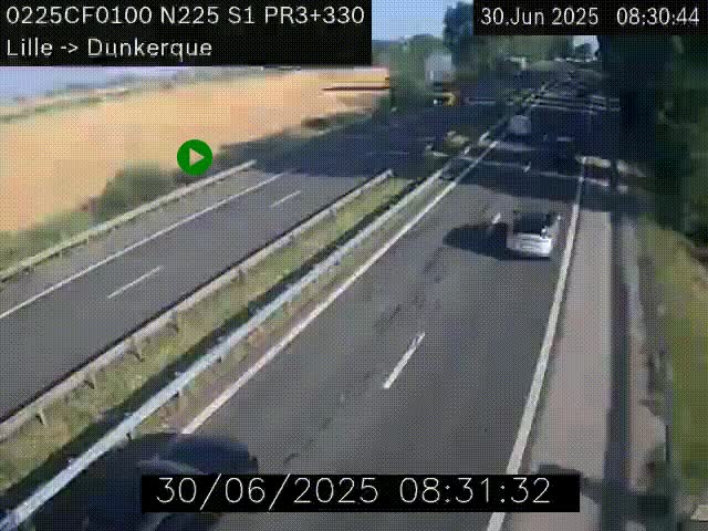 <h2>Webcam autoroute A25 (N225) à hauteur de Bergues (Bierne). Vue orientée vers Dunkerque.</h2>