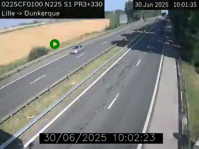<h2>Webcam autoroute A25 (N225) à hauteur de Bergues (Bierne). Vue orientée vers Dunkerque.</h2>