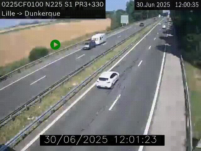<h2>Webcam autoroute A25 (N225) à hauteur de Bergues (Bierne). Vue orientée vers Dunkerque.</h2>