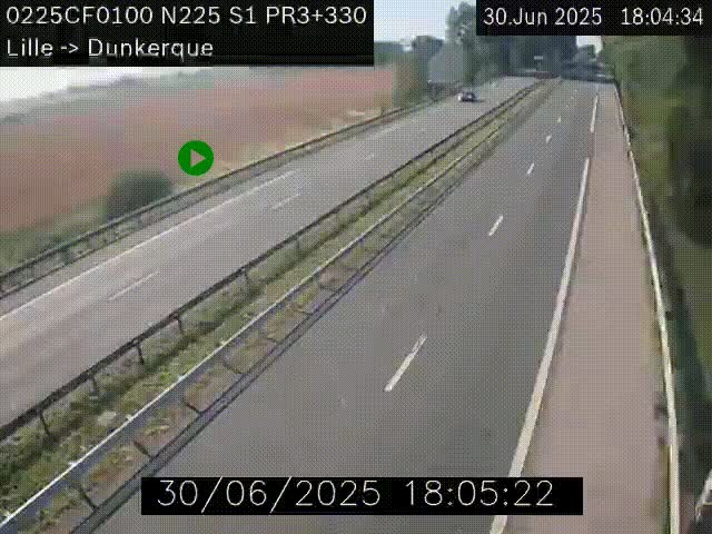 <h2>Webcam autoroute A25 (N225) à hauteur de Bergues (Bierne). Vue orientée vers Dunkerque.</h2>