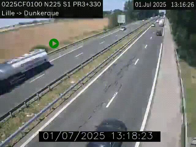 <h2>Webcam autoroute A25 (N225) à hauteur de Bergues (Bierne). Vue orientée vers Dunkerque.</h2>