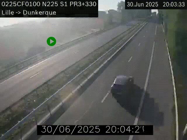 <h2>Webcam autoroute A25 (N225) à hauteur de Bergues (Bierne). Vue orientée vers Dunkerque.</h2>