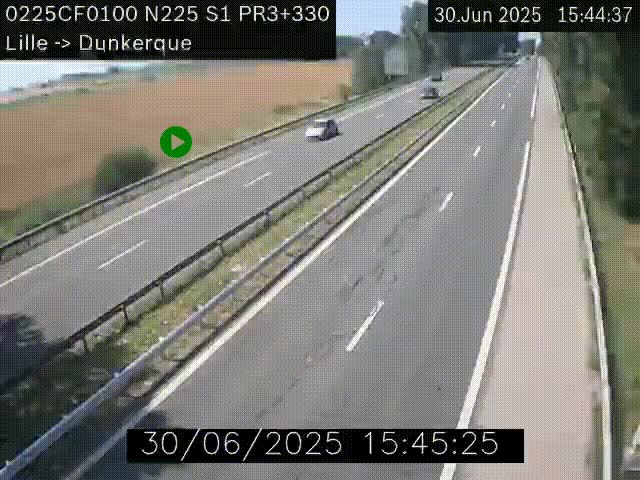 <h2>Webcam autoroute A25 (N225) à hauteur de Bergues (Bierne). Vue orientée vers Dunkerque.</h2>