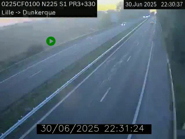<h2>Webcam autoroute A25 (N225) à hauteur de Bergues (Bierne). Vue orientée vers Dunkerque.</h2>