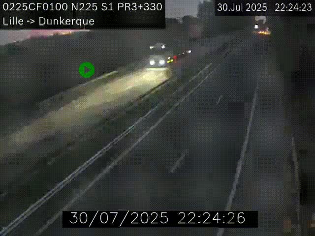 <h2>Webcam autoroute A25 (N225) à hauteur de Bergues (Bierne). Vue orientée vers Dunkerque.</h2>