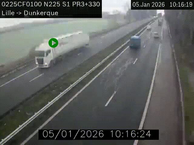 <h2>Webcam autoroute A25 (N225) à hauteur de Bergues (Bierne). Vue orientée vers Dunkerque.</h2>