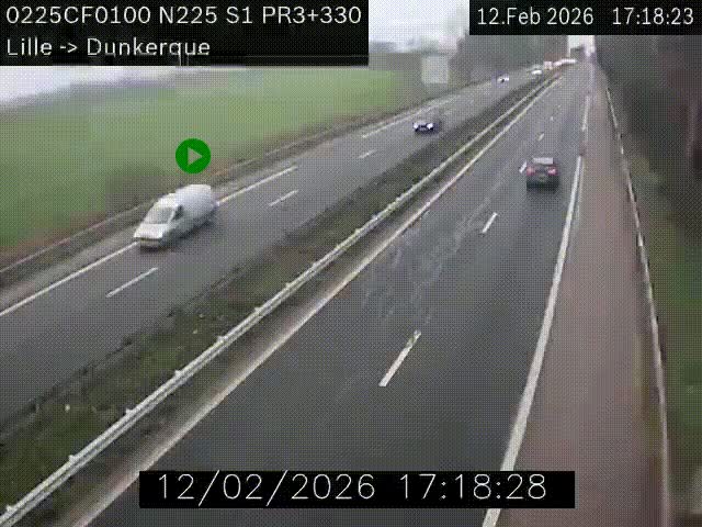 <h2>Webcam autoroute A25 (N225) à hauteur de Bergues (Bierne). Vue orientée vers Dunkerque.</h2>