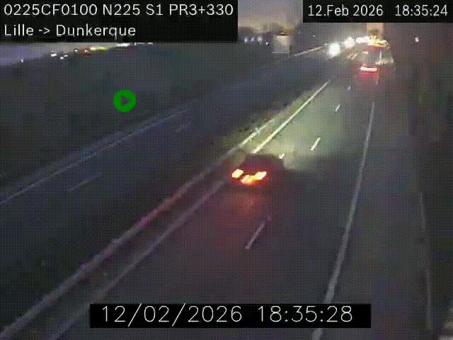 <h2>Webcam autoroute A25 (N225) à hauteur de Bergues (Bierne). Vue orientée vers Dunkerque.</h2>
