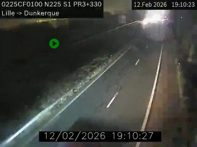 <h2>Webcam autoroute A25 (N225) à hauteur de Bergues (Bierne). Vue orientée vers Dunkerque.</h2>