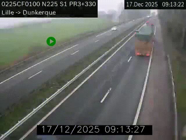 <h2>Webcam autoroute A25 (N225) à hauteur de Bergues (Bierne). Vue orientée vers Dunkerque.</h2>