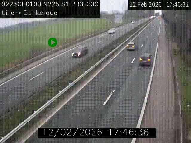 <h2>Webcam autoroute A25 (N225) à hauteur de Bergues (Bierne). Vue orientée vers Dunkerque.</h2>