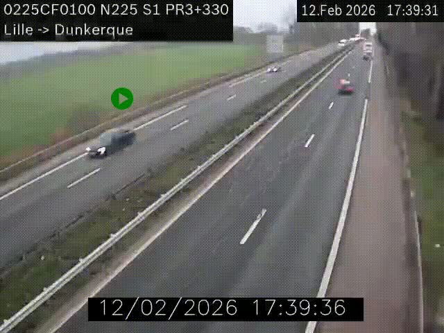 <h2>Webcam autoroute A25 (N225) à hauteur de Bergues (Bierne). Vue orientée vers Dunkerque.</h2>