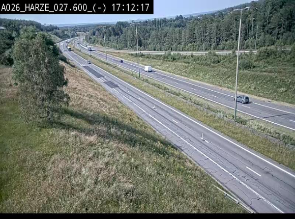 Webcam E25/A26 à Aywalle, à hauteur de la sortie Harzé. Vue orientée vers liège