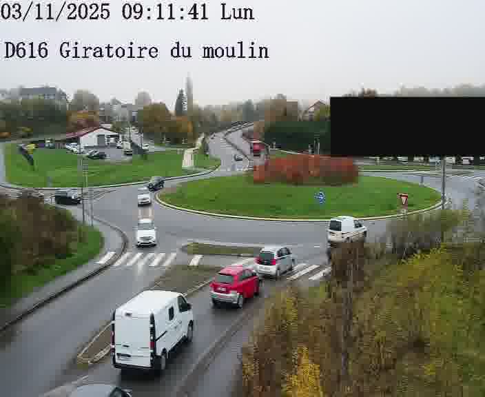 Webcams sur la D616, sur le contournement d'Audun-le-Tiche. Vue orientée vers le rond-point du Moulin, en provenance du Luxembourg