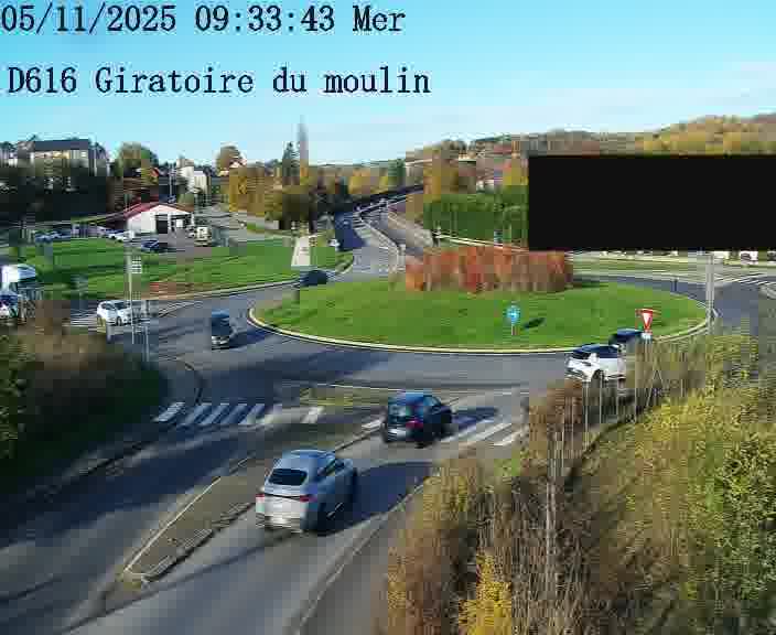 Webcams sur la D616, sur le contournement d'Audun-le-Tiche. Vue orientée vers le rond-point du Moulin, en provenance du Luxembourg