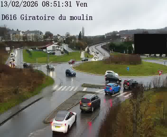 Webcams sur la D616, sur le contournement d'Audun-le-Tiche. Vue orientée vers le rond-point du Moulin, en provenance du Luxembourg