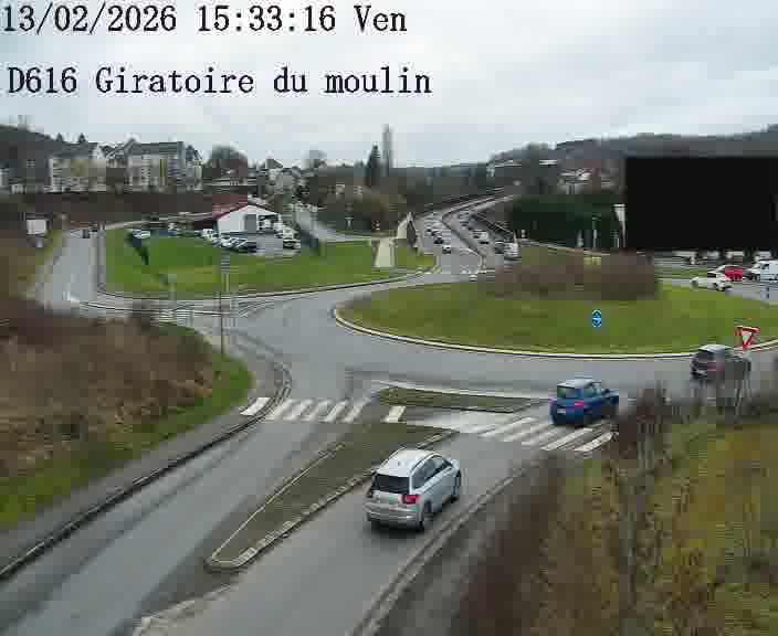 Webcams sur la D616, sur le contournement d'Audun-le-Tiche. Vue orientée vers le rond-point du Moulin, en provenance du Luxembourg